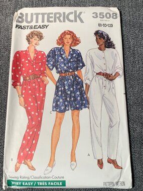 Butterick 3508 Misses Jumpsuit Sewing Pattern 8-10-12 Uncut 1980s